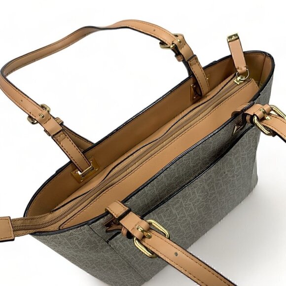 Calvin Klein Signature Satchel H8ABJ6UW Vegan Leather White/Tan Gold Hardware - Picture 7 of 13